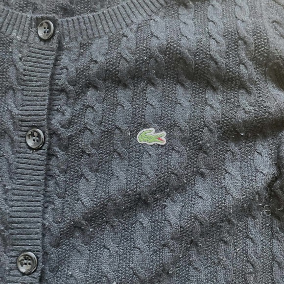 Lacoste Cable Knit Cardigan Dress Black Croc Logo Button Front Womens size 40 - Picture 4 of 7